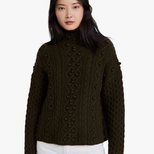 Theory Wool Cashmere Cable Knit Sweater Felted Pullover